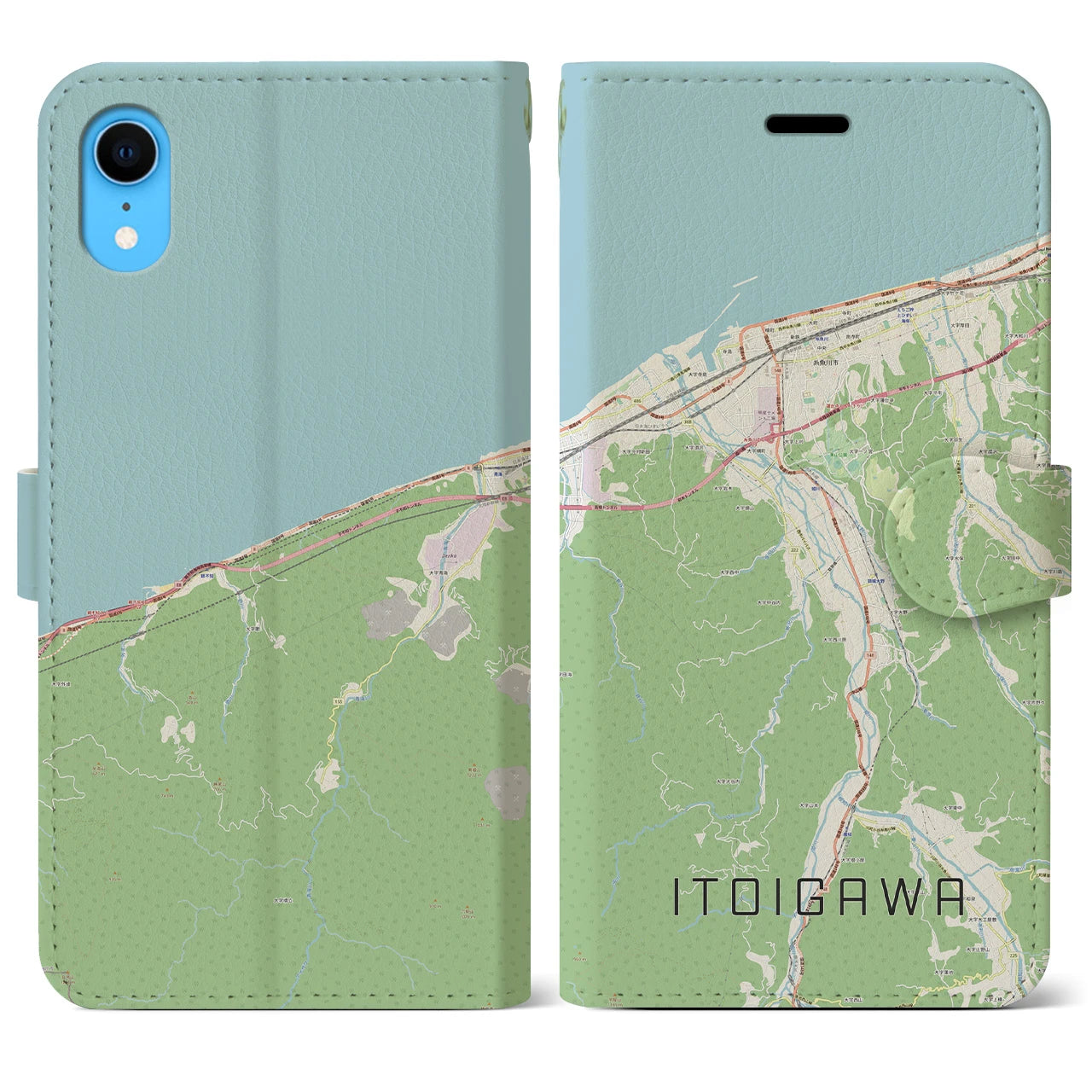 【糸魚川(新潟県)】地図柄iPhoneケース(手帳タイプ)ナチュラル・iPhone XR 用