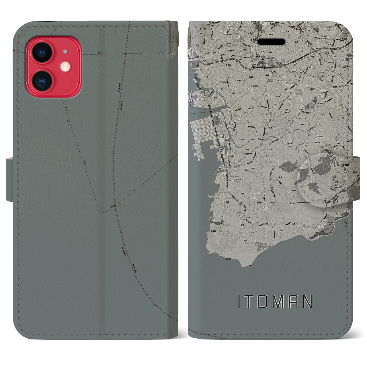 【糸満(沖縄県)】地図柄iPhoneケース(手帳タイプ)モノトーン・iPhone 11 用