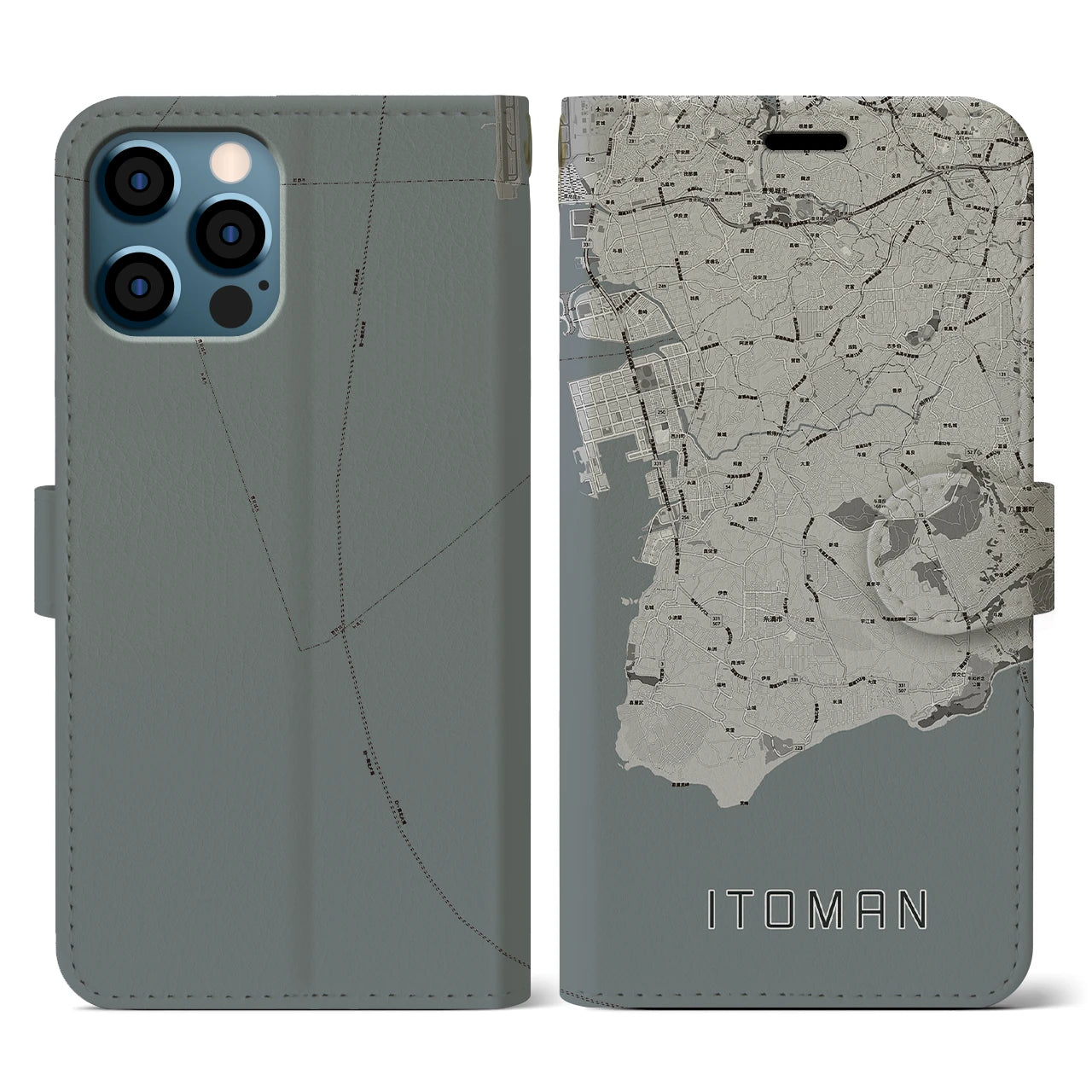 【糸満(沖縄県)】地図柄iPhoneケース(手帳タイプ)モノトーン・iPhone 12 / 12 Pro 用