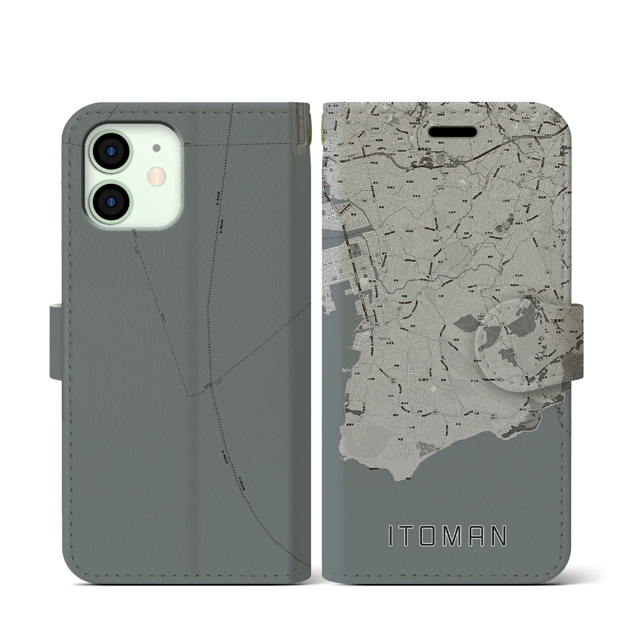 【糸満(沖縄県)】地図柄iPhoneケース(手帳タイプ)モノトーン・iPhone 12 mini 用