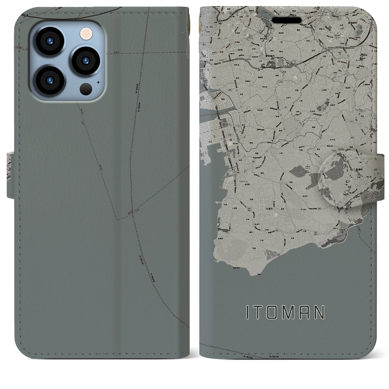 【糸満(沖縄県)】地図柄iPhoneケース(手帳タイプ)モノトーン・iPhone 13 Pro Max 用