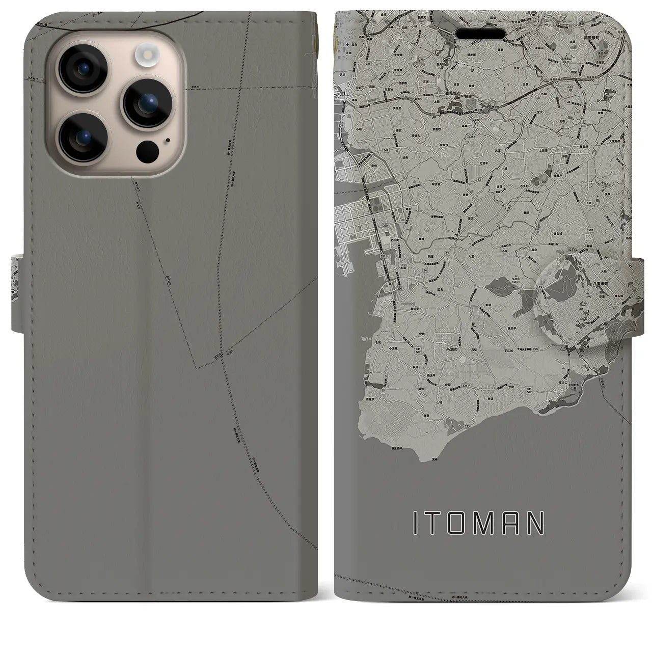 【糸満(沖縄県)】地図柄iPhoneケース(手帳タイプ)モノトーン・iPhone 16 Plus 用