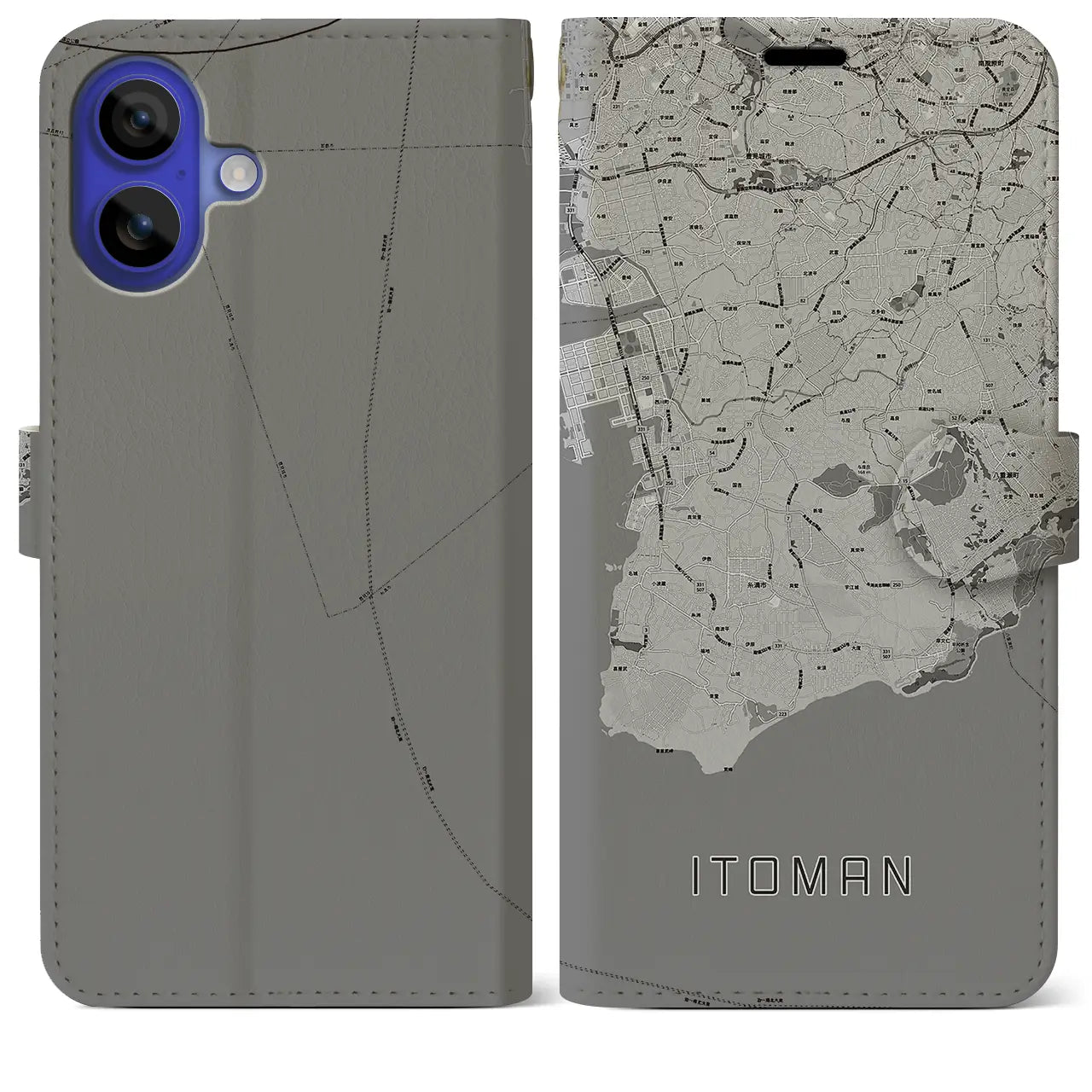 【糸満(沖縄県)】地図柄iPhoneケース(手帳タイプ)モノトーン・iPhone 16 Pro Max 用