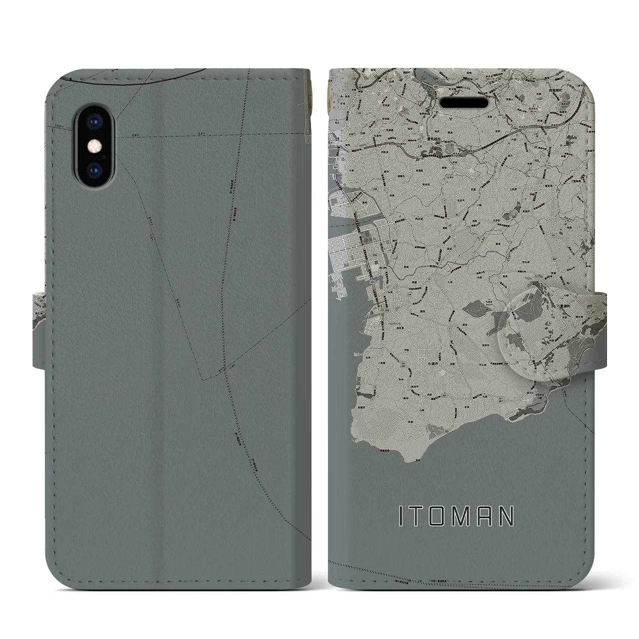 【糸満(沖縄県)】地図柄iPhoneケース(手帳タイプ)モノトーン・iPhone XS / X 用