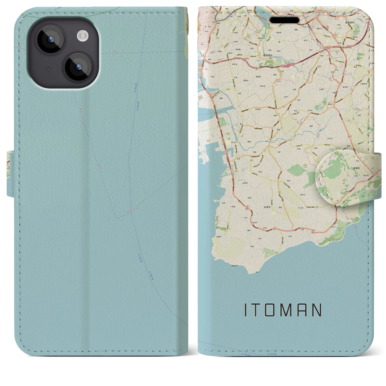 【糸満(沖縄県)】地図柄iPhoneケース(手帳タイプ)ナチュラル・iPhone 14 Plus 用