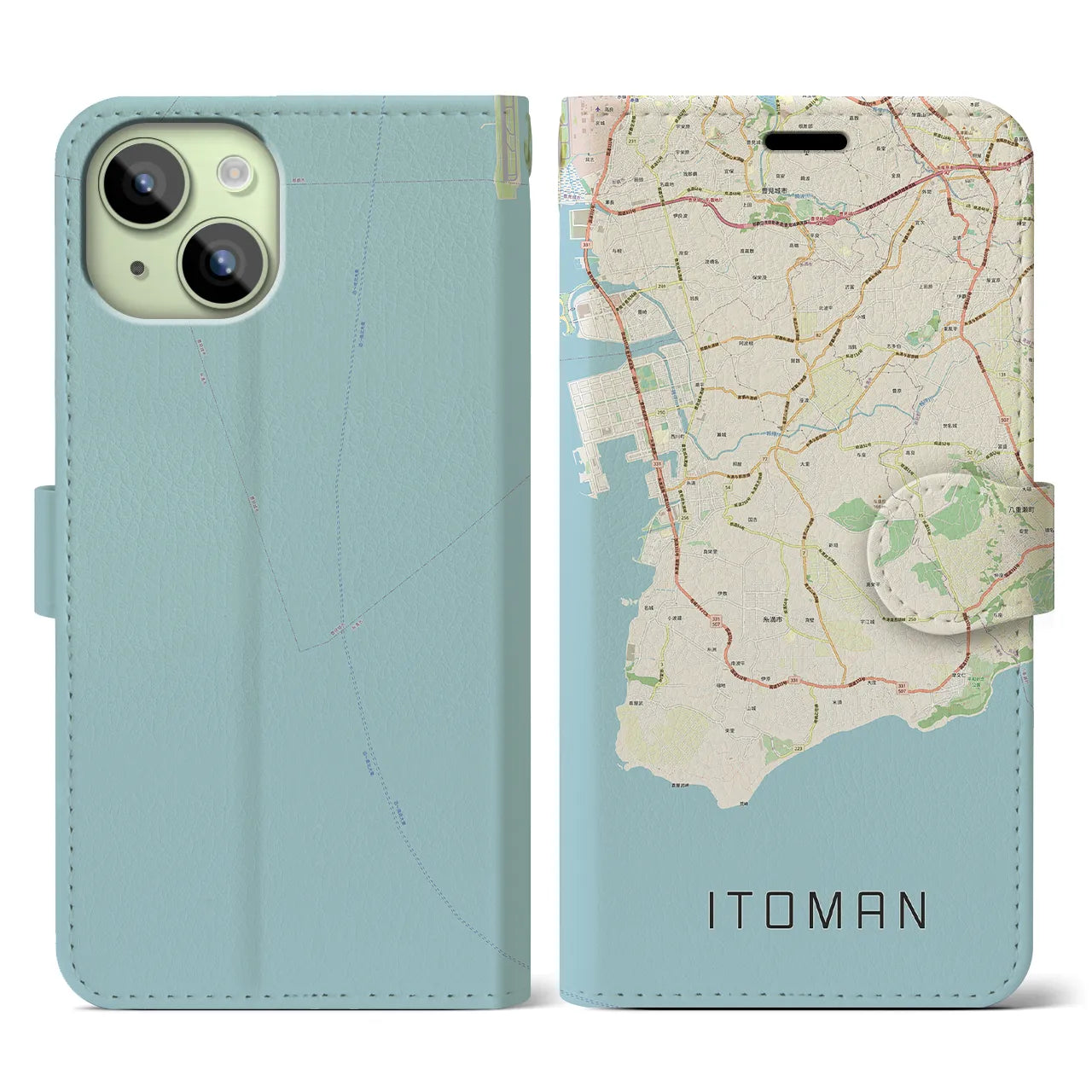 【糸満(沖縄県)】地図柄iPhoneケース(手帳タイプ)ナチュラル・iPhone 15 用