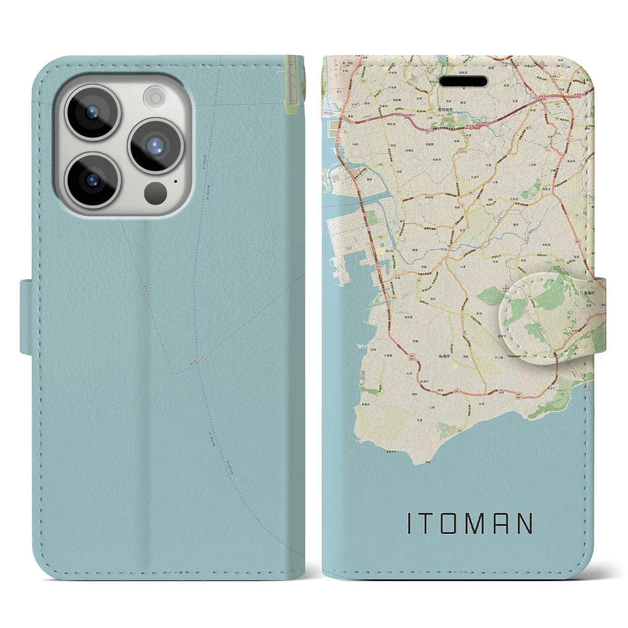 【糸満(沖縄県)】地図柄iPhoneケース(手帳タイプ)ナチュラル・iPhone 15 Pro 用