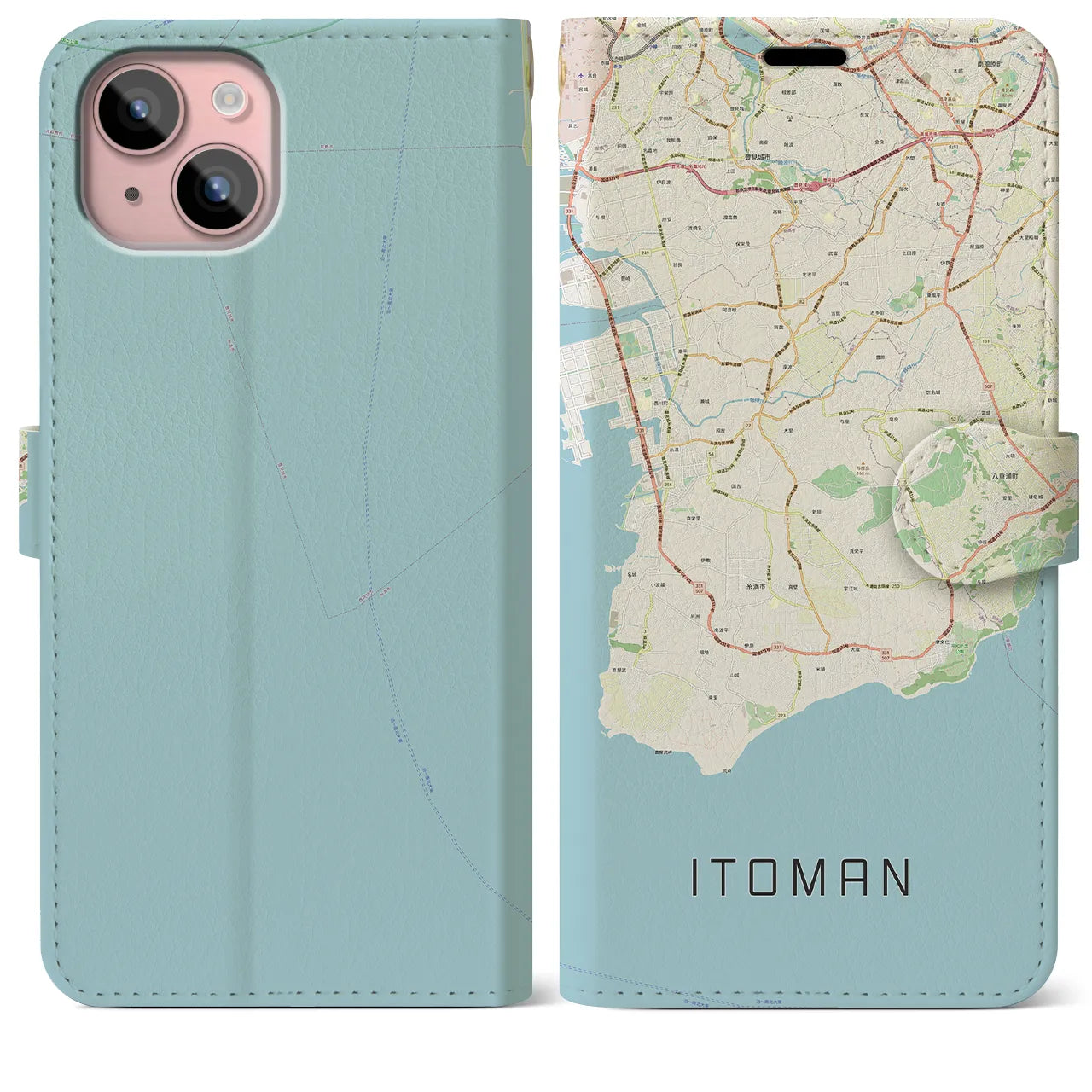 【糸満(沖縄県)】地図柄iPhoneケース(手帳タイプ)ナチュラル・iPhone 15 Plus 用