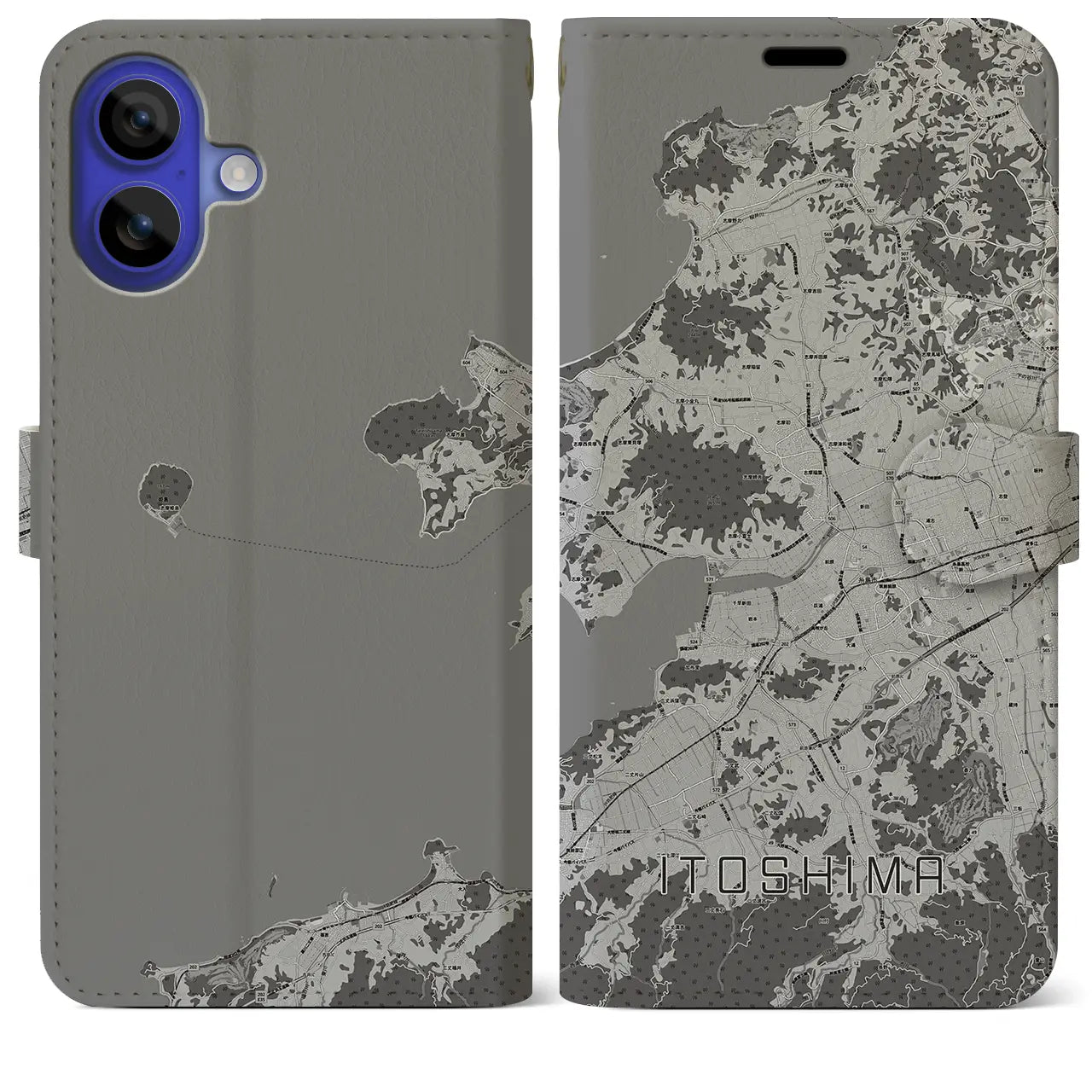 【糸島(福岡県)】地図柄iPhoneケース(手帳タイプ)