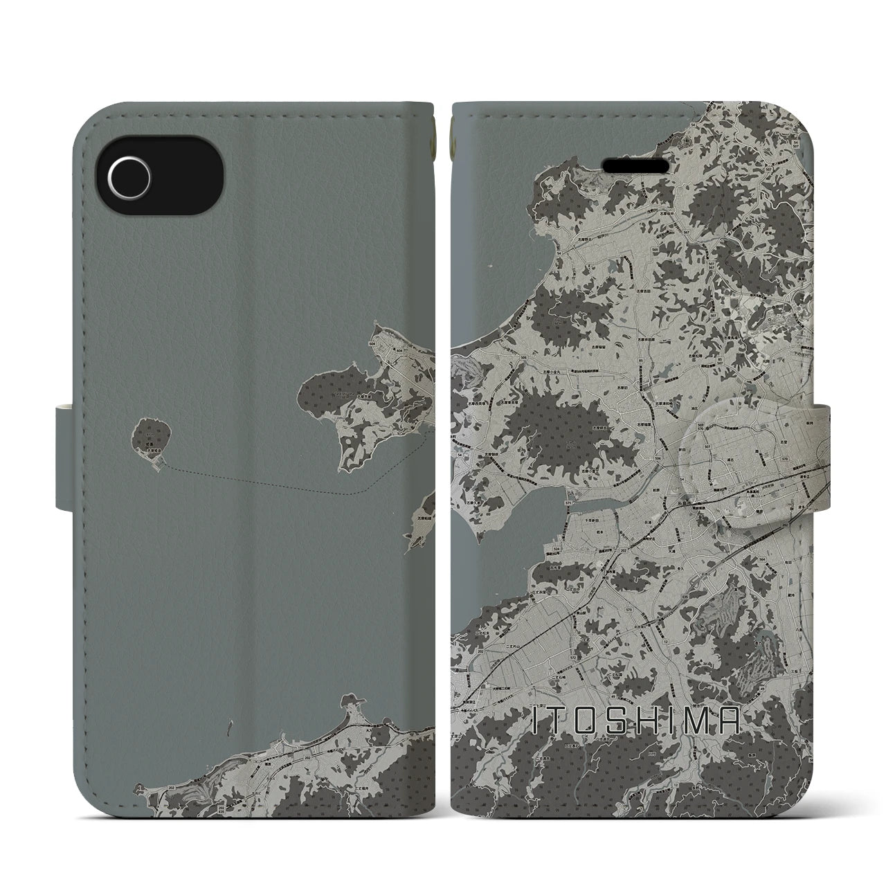 【糸島(福岡県)】地図柄iPhoneケース(手帳タイプ)