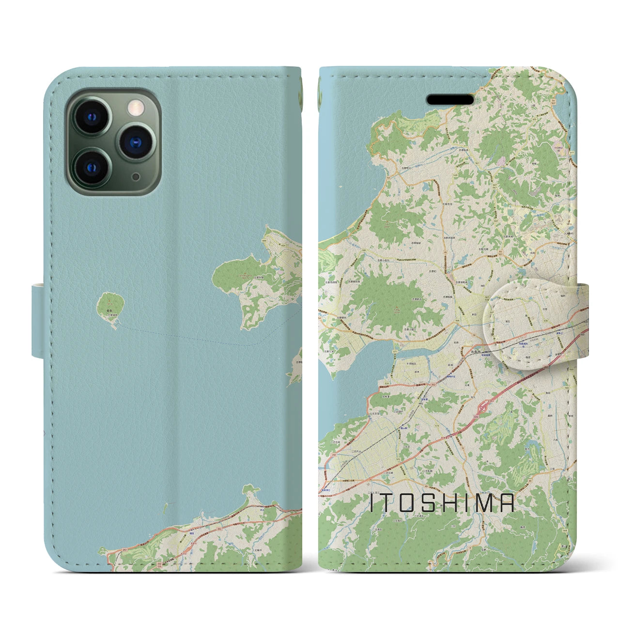 【糸島(福岡県)】地図柄iPhoneケース(手帳タイプ)ナチュラル・iPhone 11 Pro 用