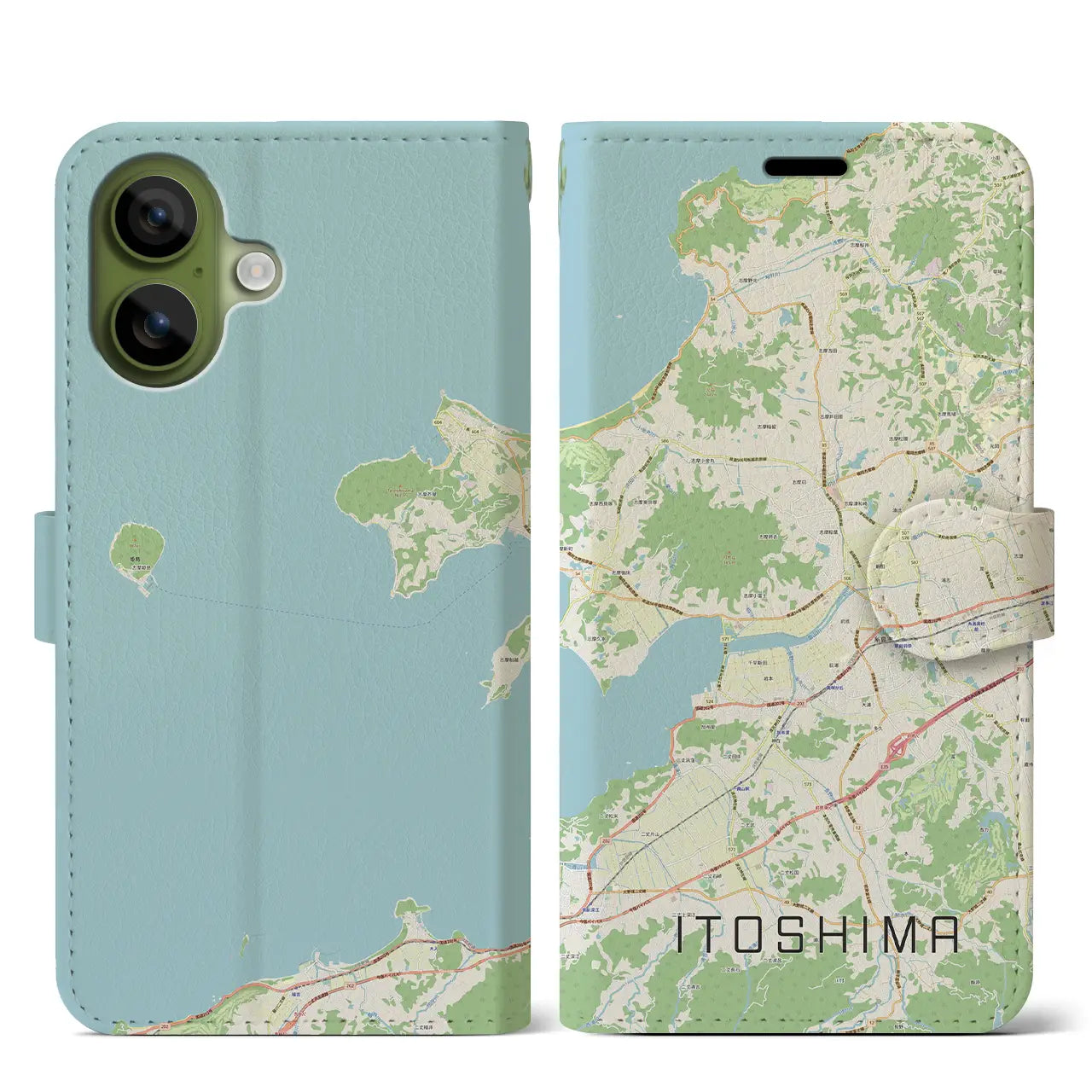 【糸島(福岡県)】地図柄iPhoneケース(手帳タイプ)