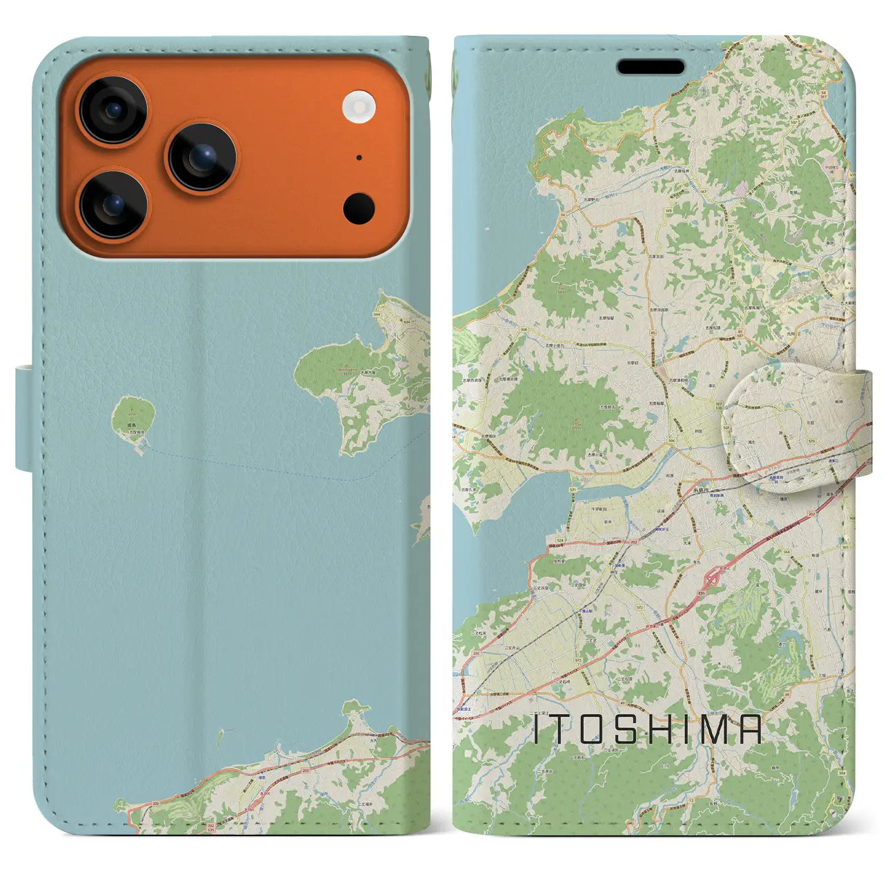 【糸島(福岡県)】地図柄iPhoneケース(手帳タイプ)ナチュラル・iPhone 17 Pro Max 用