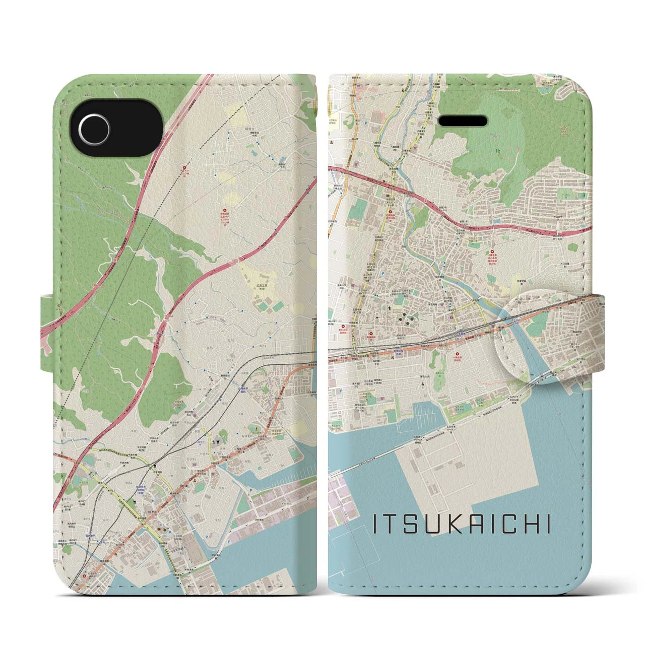 【五日市(広島県)】地図柄iPhoneケース(手帳タイプ)ナチュラル・iPhone SE(第3 / 第2世代) / 8 / 7 / 6s / 6 用