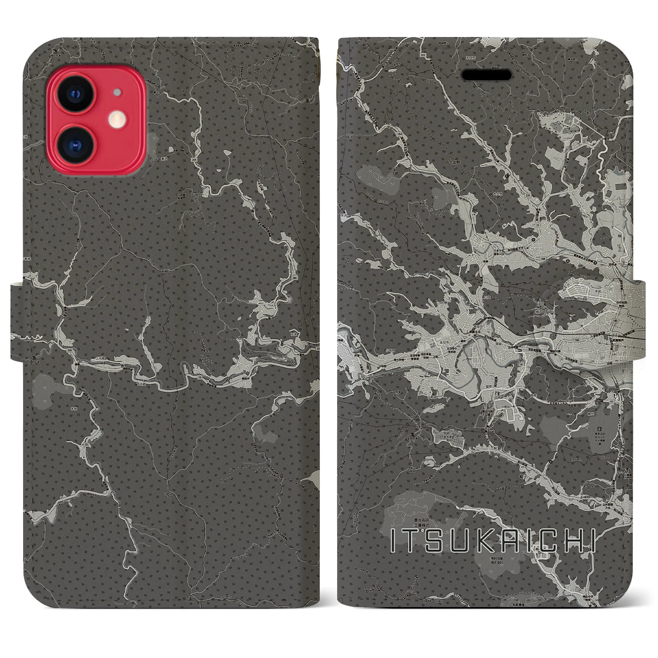 【五日市(東京都)】地図柄iPhoneケース(手帳タイプ)モノトーン・iPhone 11 用