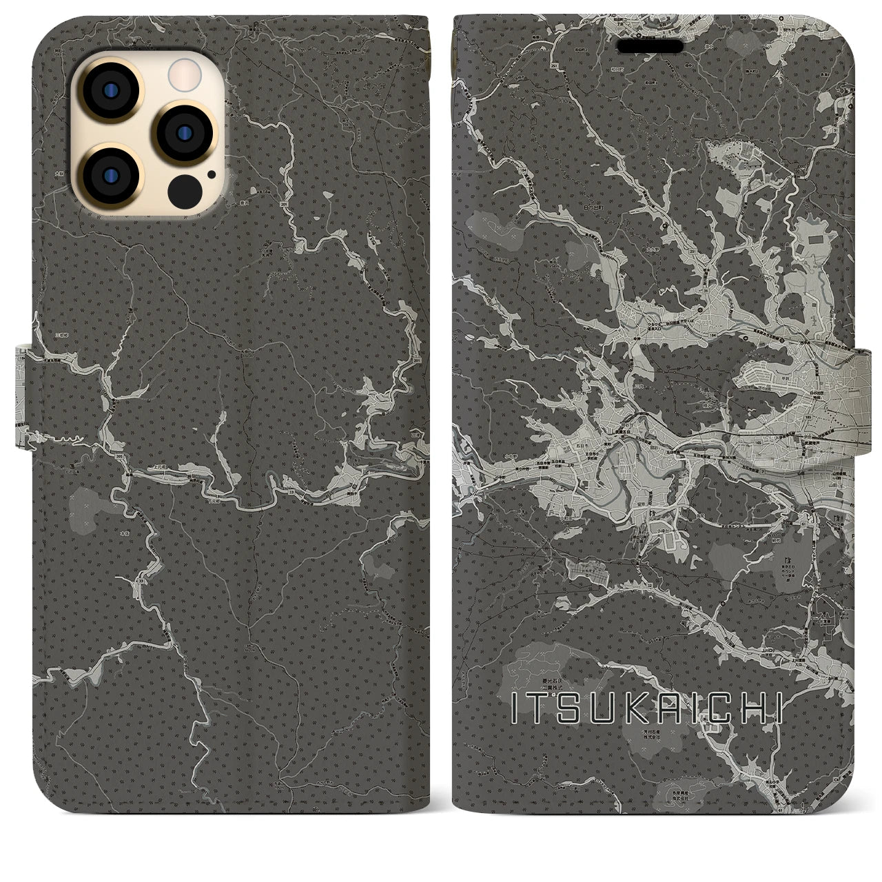 【五日市(東京都)】地図柄iPhoneケース(手帳タイプ)モノトーン・iPhone 12 Pro Max 用