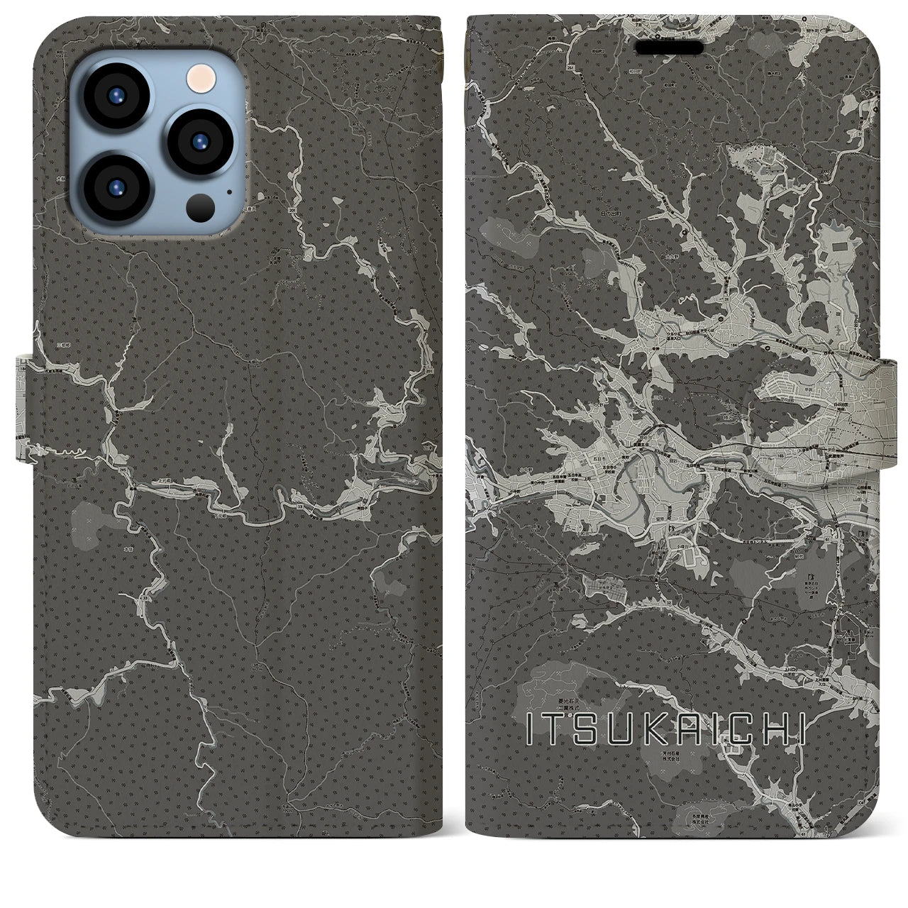 【五日市(東京都)】地図柄iPhoneケース(手帳タイプ)モノトーン・iPhone 13 Pro Max 用