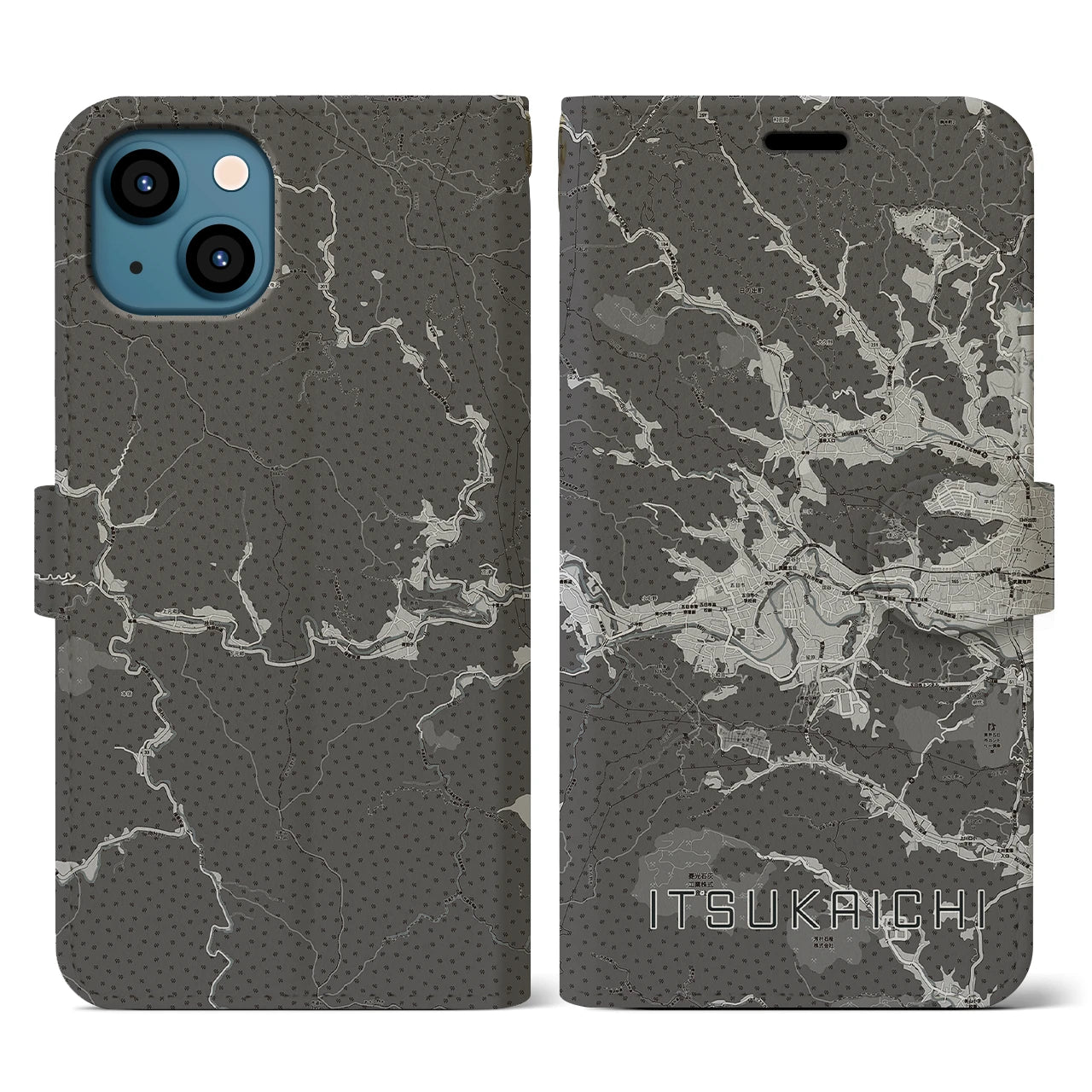 【五日市(東京都)】地図柄iPhoneケース(手帳タイプ)モノトーン・iPhone 13 用