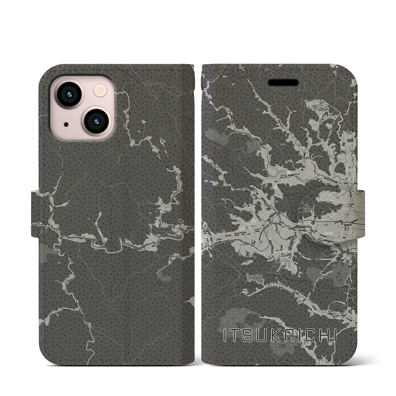 【五日市(東京都)】地図柄iPhoneケース(手帳タイプ)モノトーン・iPhone 13 mini 用