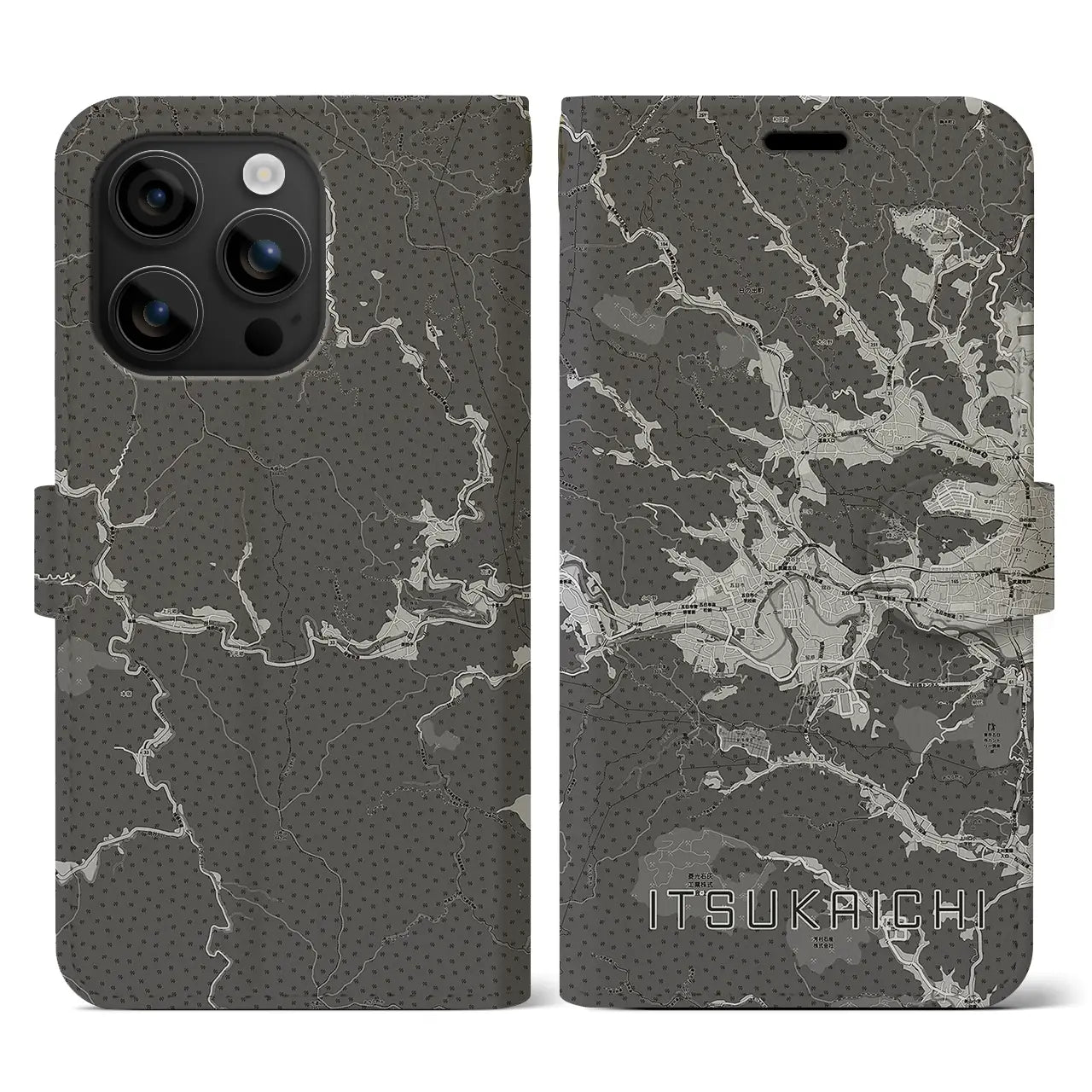 【五日市(東京都)】地図柄iPhoneケース(手帳タイプ)モノトーン・iPhone 16 用