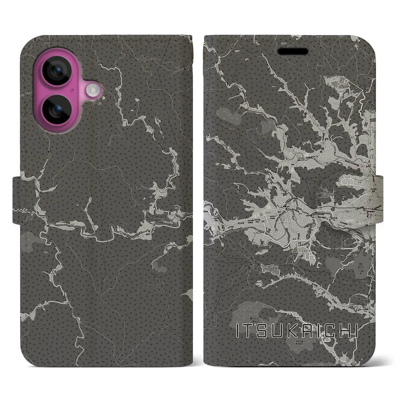 【五日市(東京都)】地図柄iPhoneケース(手帳タイプ)モノトーン・iPhone 16 Pro 用