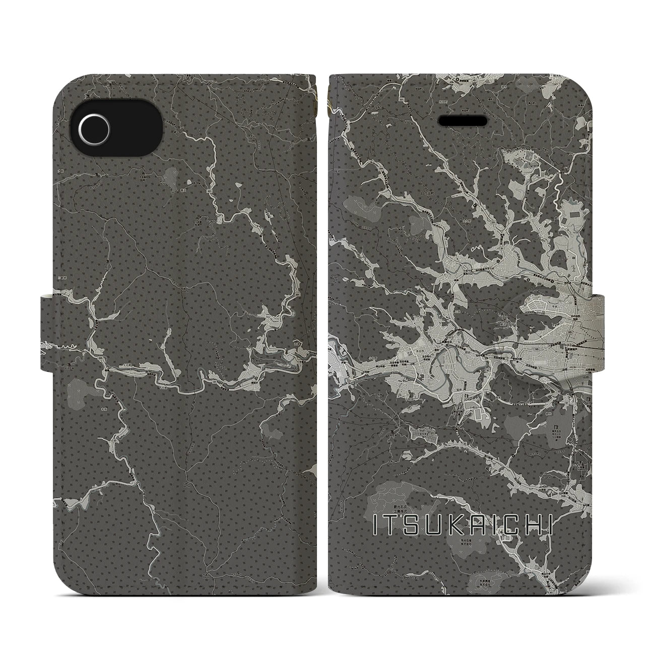 【五日市(東京都)】地図柄iPhoneケース(手帳タイプ)モノトーン・iPhone SE(第3 / 第2世代) / 8 / 7 / 6s / 6 用