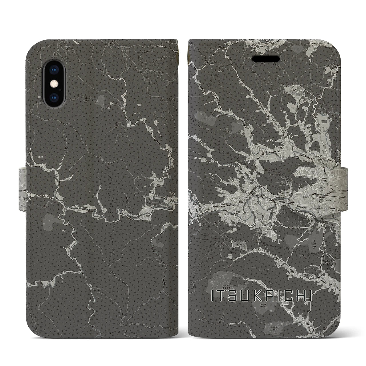【五日市(東京都)】地図柄iPhoneケース(手帳タイプ)モノトーン・iPhone XS / X 用