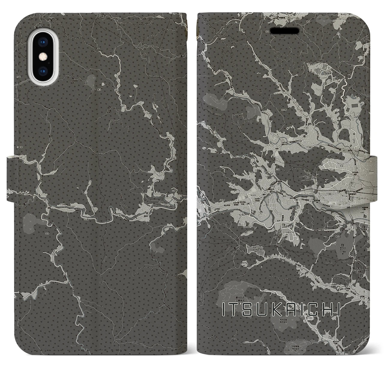 【五日市(東京都)】地図柄iPhoneケース(手帳タイプ)モノトーン・iPhone XS Max 用