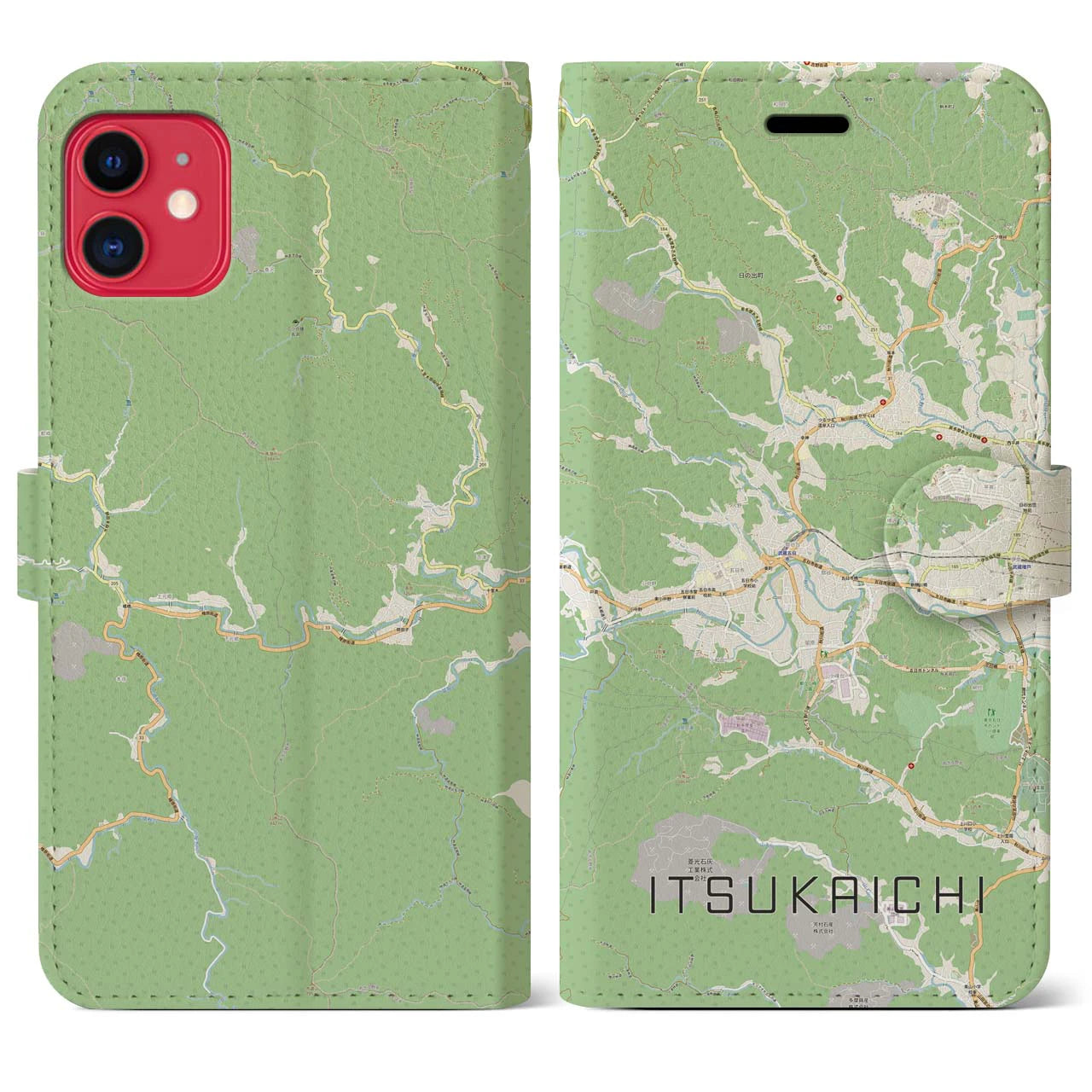 【五日市(東京都)】地図柄iPhoneケース(手帳タイプ)ナチュラル・iPhone 11 用