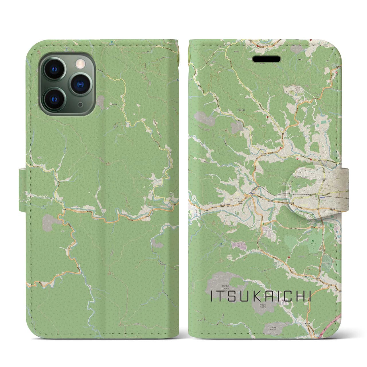 【五日市(東京都)】地図柄iPhoneケース(手帳タイプ)ナチュラル・iPhone 11 Pro 用