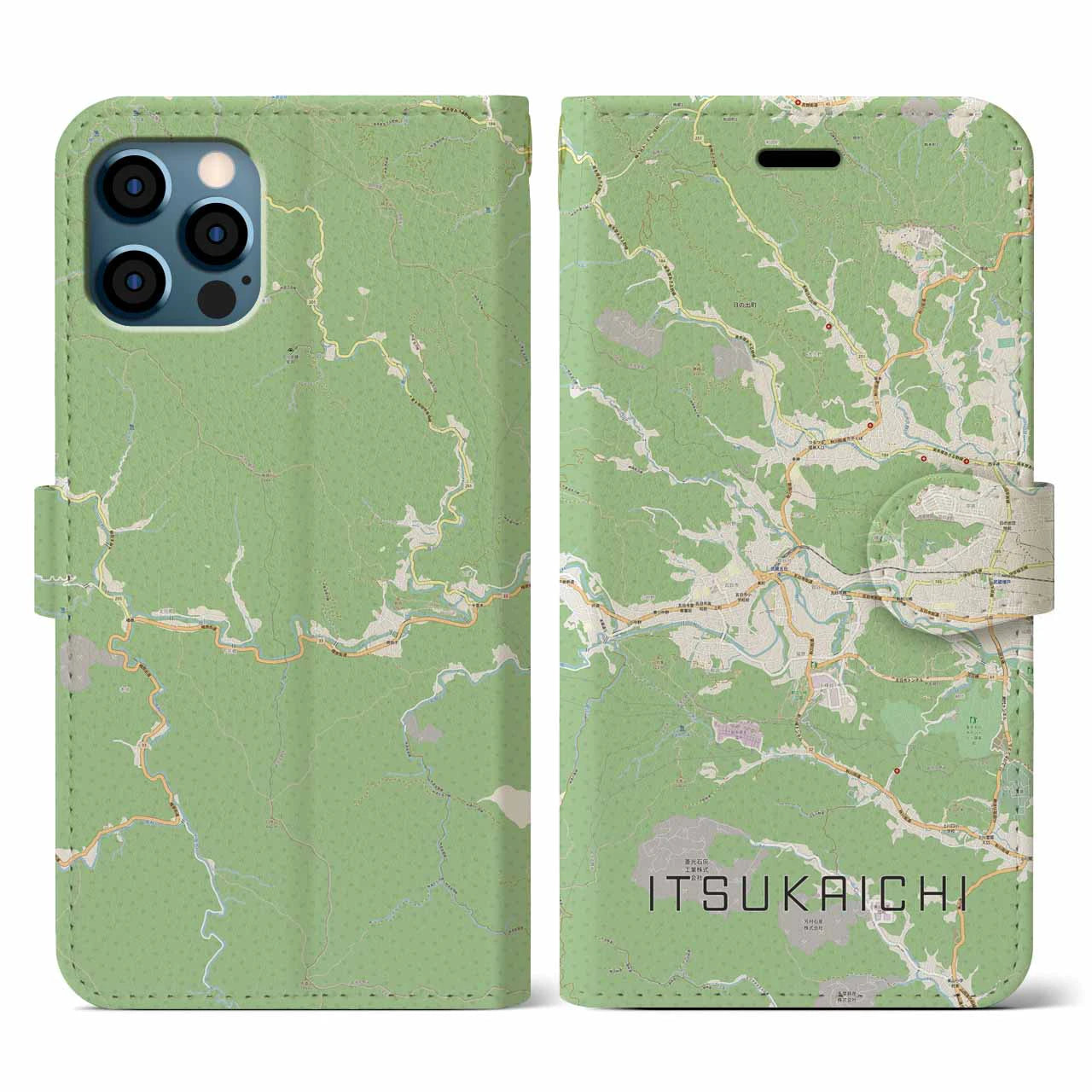 【五日市(東京都)】地図柄iPhoneケース(手帳タイプ)ナチュラル・iPhone 12 / 12 Pro 用