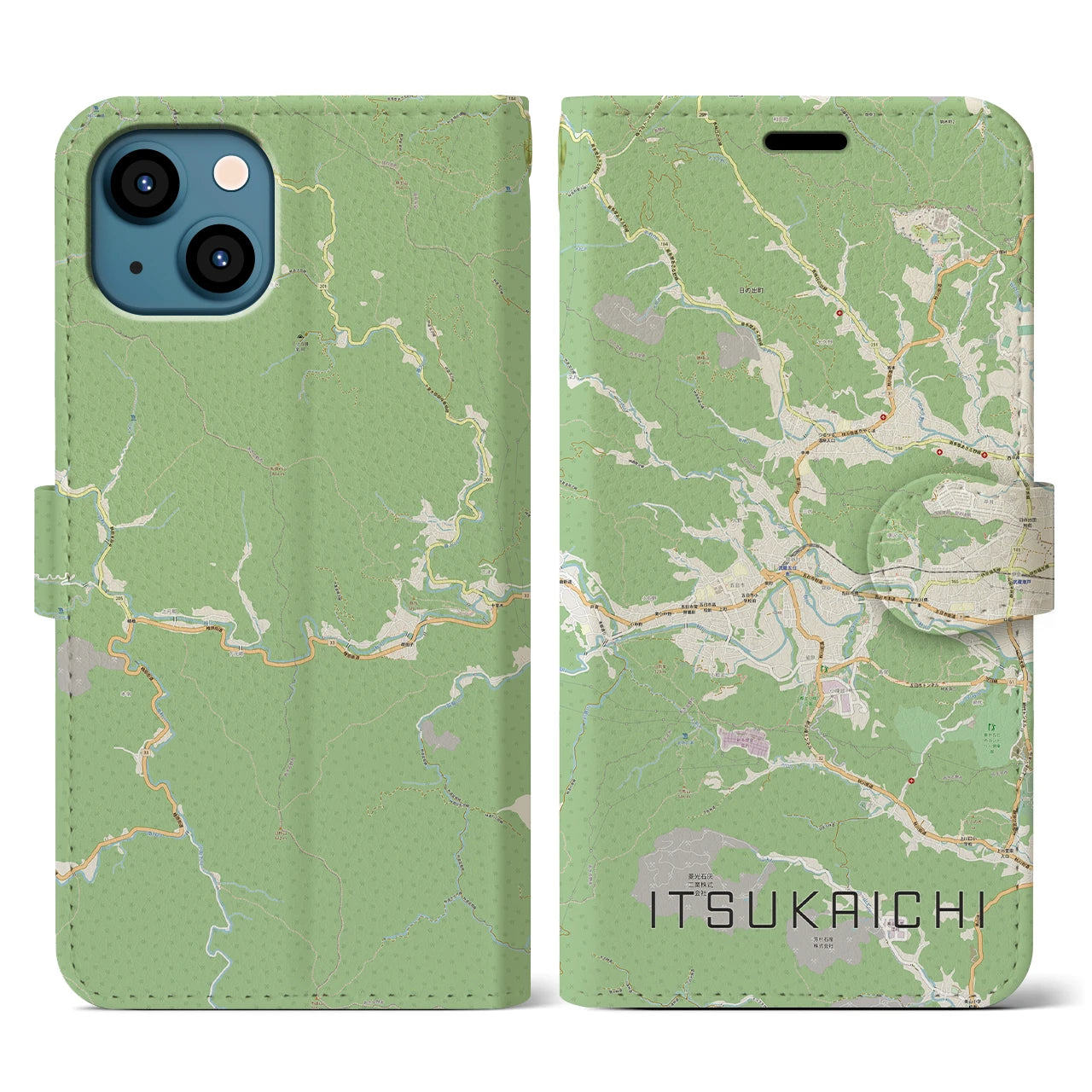【五日市(東京都)】地図柄iPhoneケース(手帳タイプ)ナチュラル・iPhone 13 用