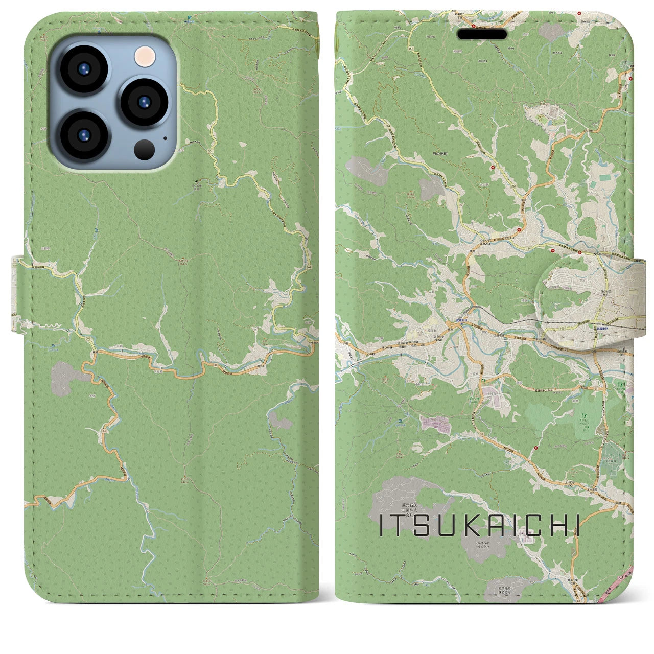 【五日市(東京都)】地図柄iPhoneケース(手帳タイプ)ナチュラル・iPhone 13 Pro Max 用