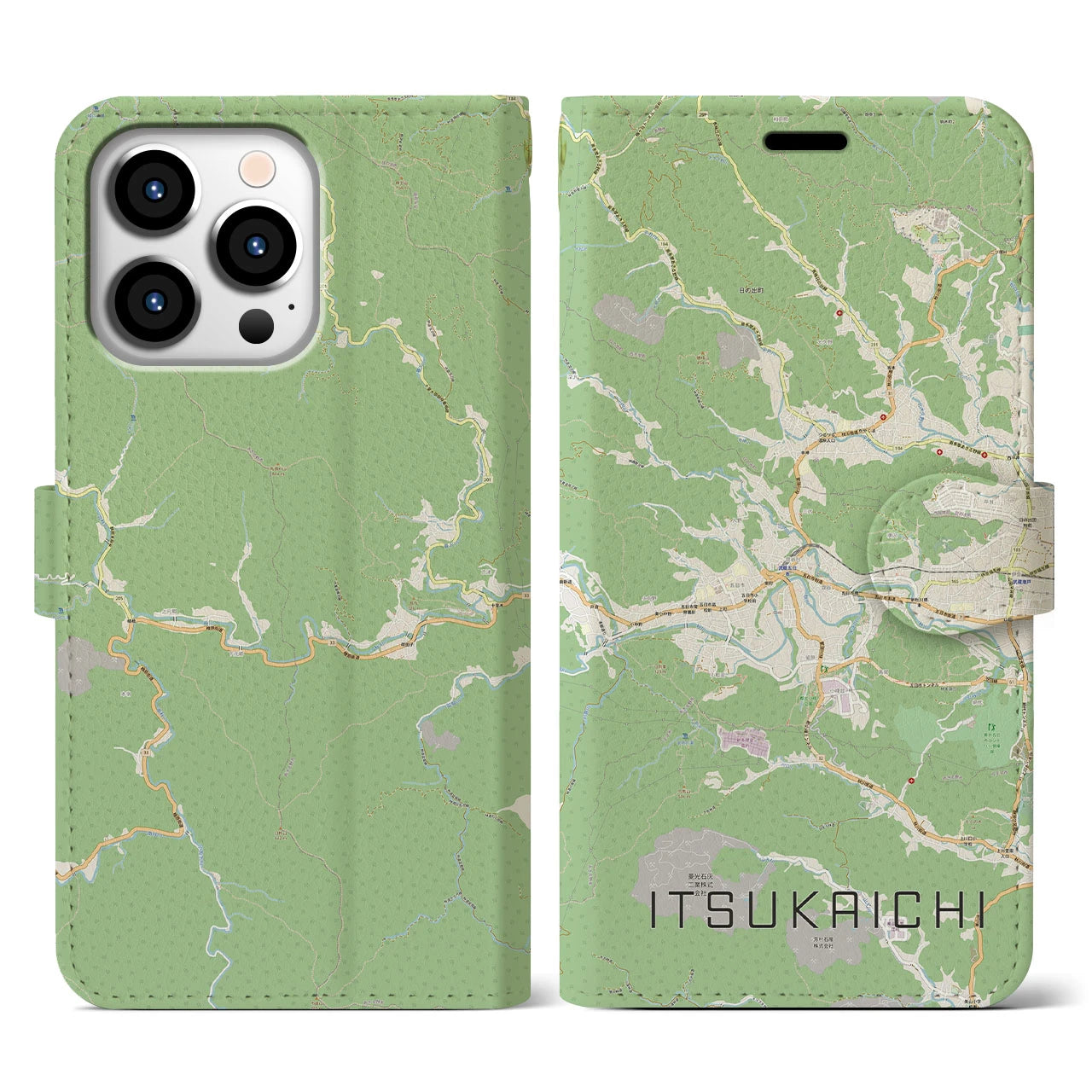 【五日市(東京都)】地図柄iPhoneケース(手帳タイプ)ナチュラル・iPhone 13 Pro 用