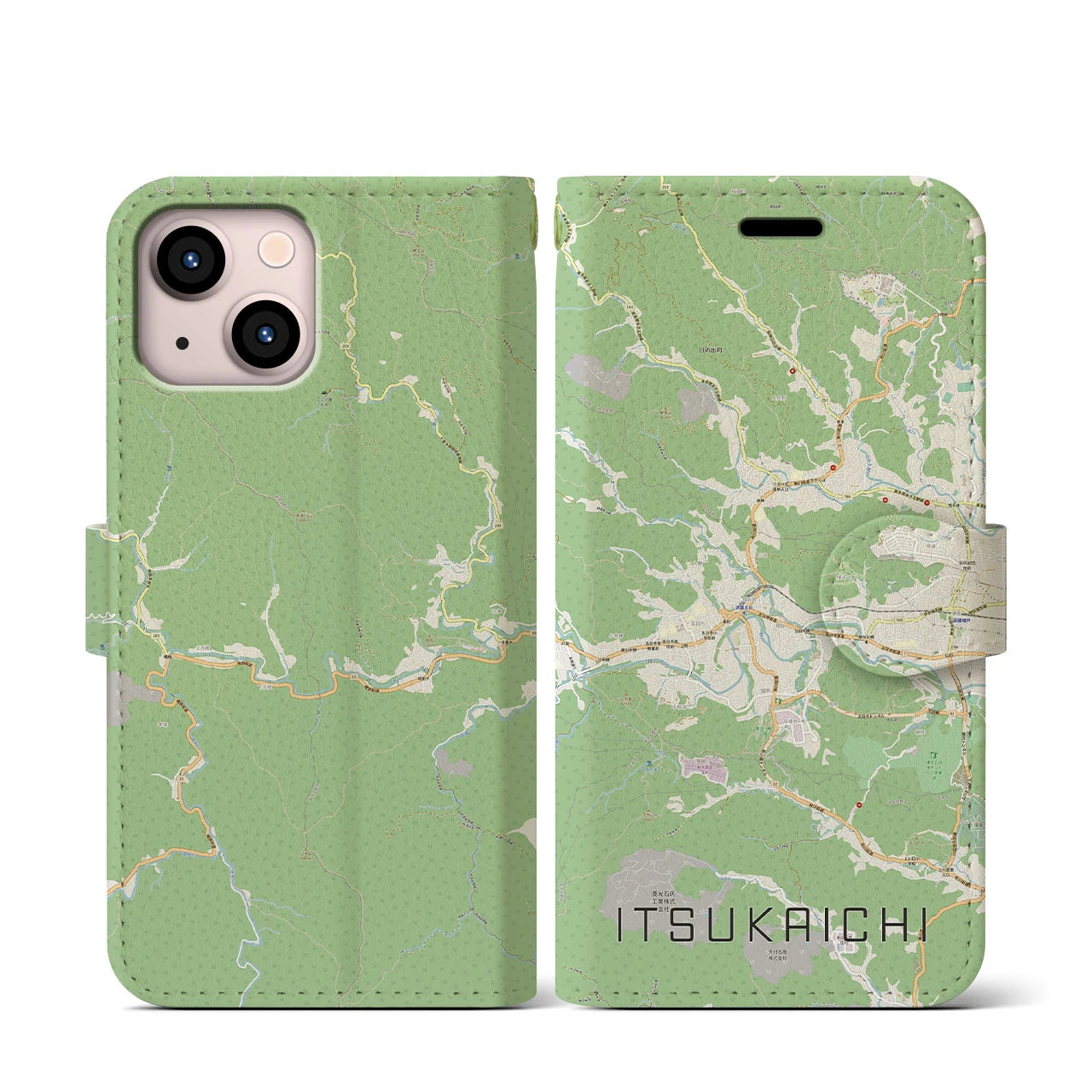 【五日市(東京都)】地図柄iPhoneケース(手帳タイプ)ナチュラル・iPhone 13 mini 用
