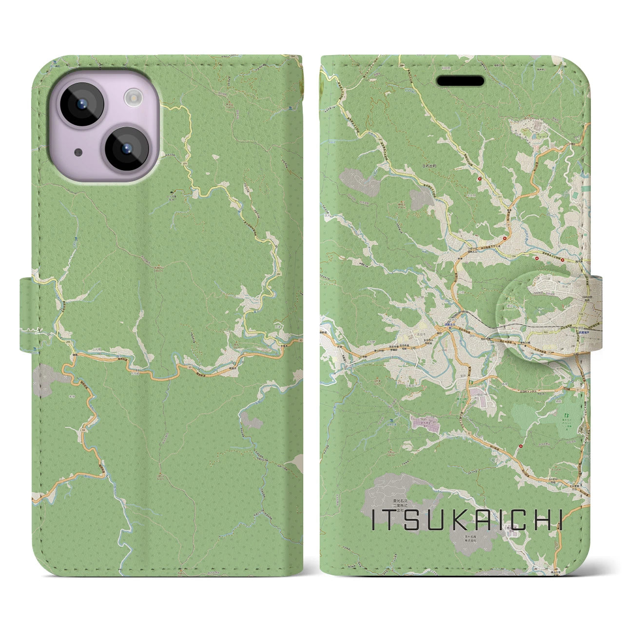 【五日市(東京都)】地図柄iPhoneケース(手帳タイプ)ナチュラル・iPhone 14 用