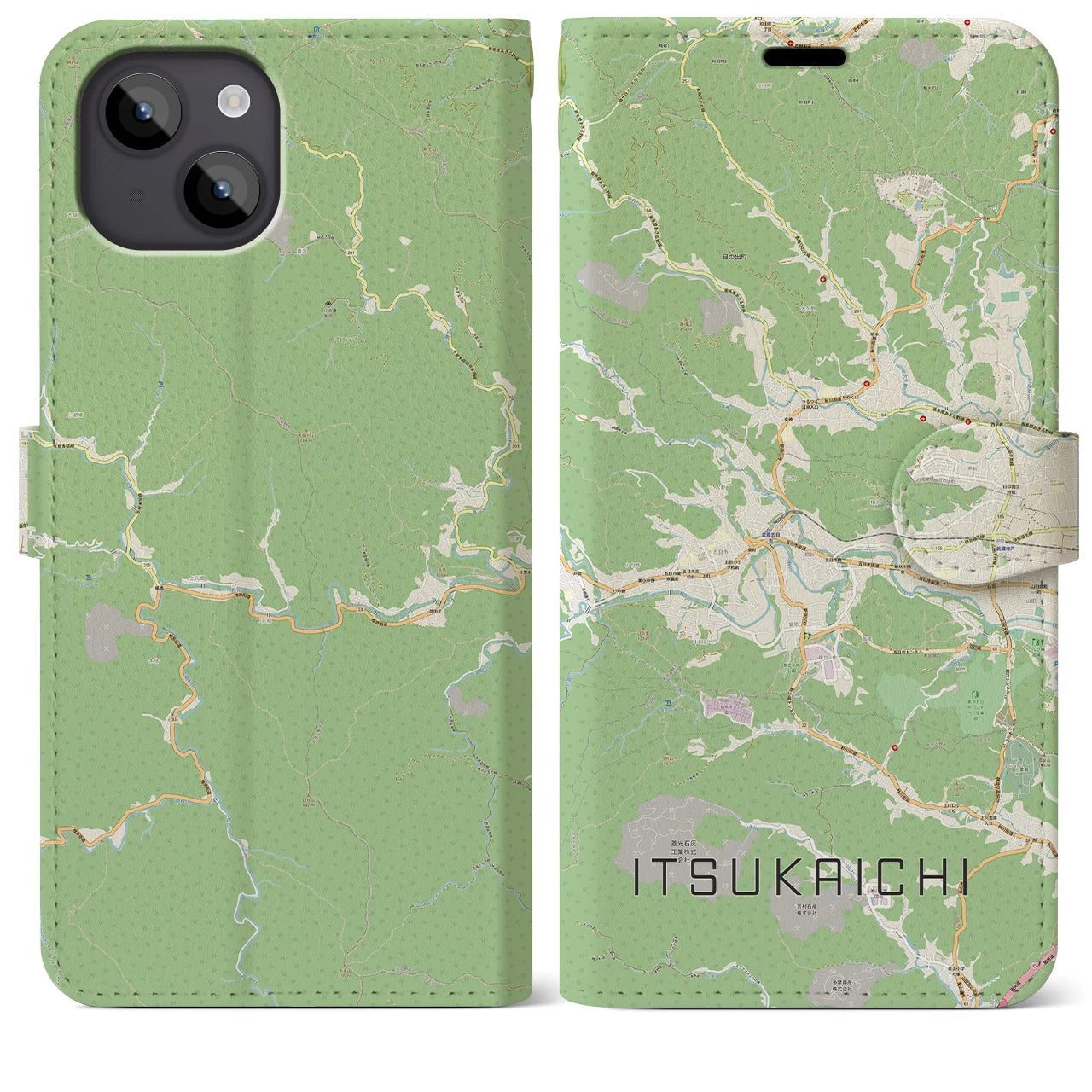 【五日市(東京都)】地図柄iPhoneケース(手帳タイプ)ナチュラル・iPhone 14 Plus 用
