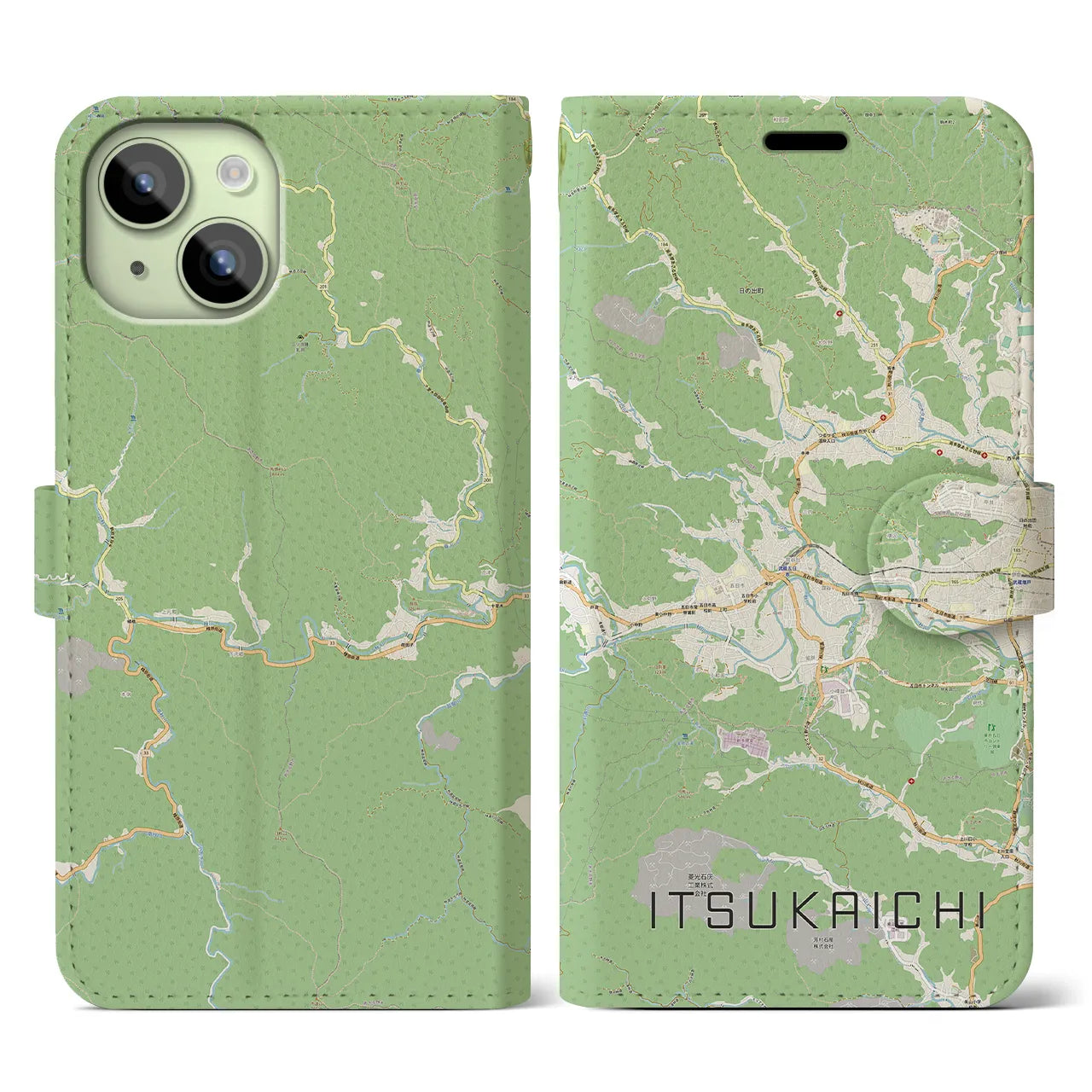 【五日市(東京都)】地図柄iPhoneケース(手帳タイプ)ナチュラル・iPhone 15 用