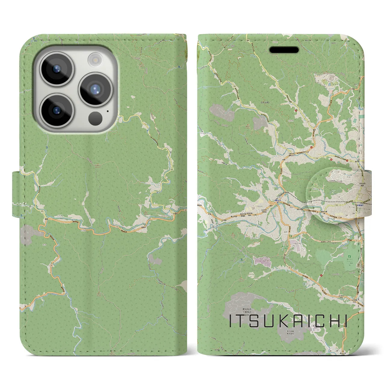 【五日市(東京都)】地図柄iPhoneケース(手帳タイプ)ナチュラル・iPhone 15 Pro 用
