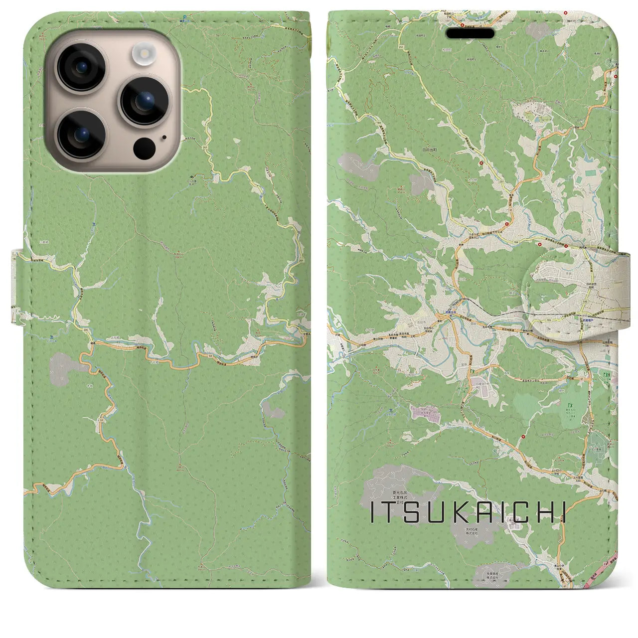 【五日市(東京都)】地図柄iPhoneケース(手帳タイプ)ナチュラル・iPhone 16 Plus 用