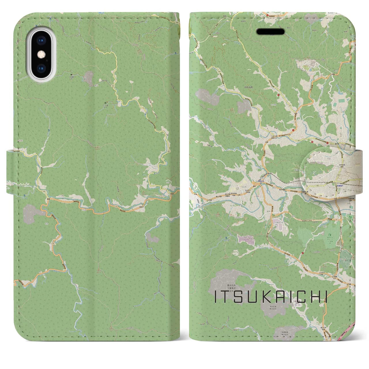 【五日市(東京都)】地図柄iPhoneケース(手帳タイプ)ナチュラル・iPhone XS Max 用