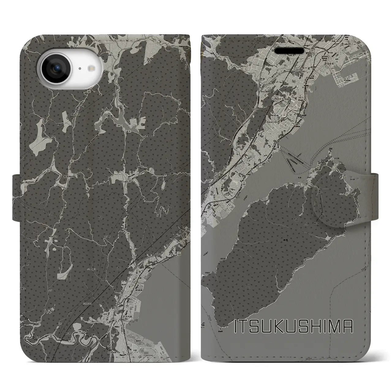 【厳島(広島県)】地図柄iPhoneケース(手帳タイプ)