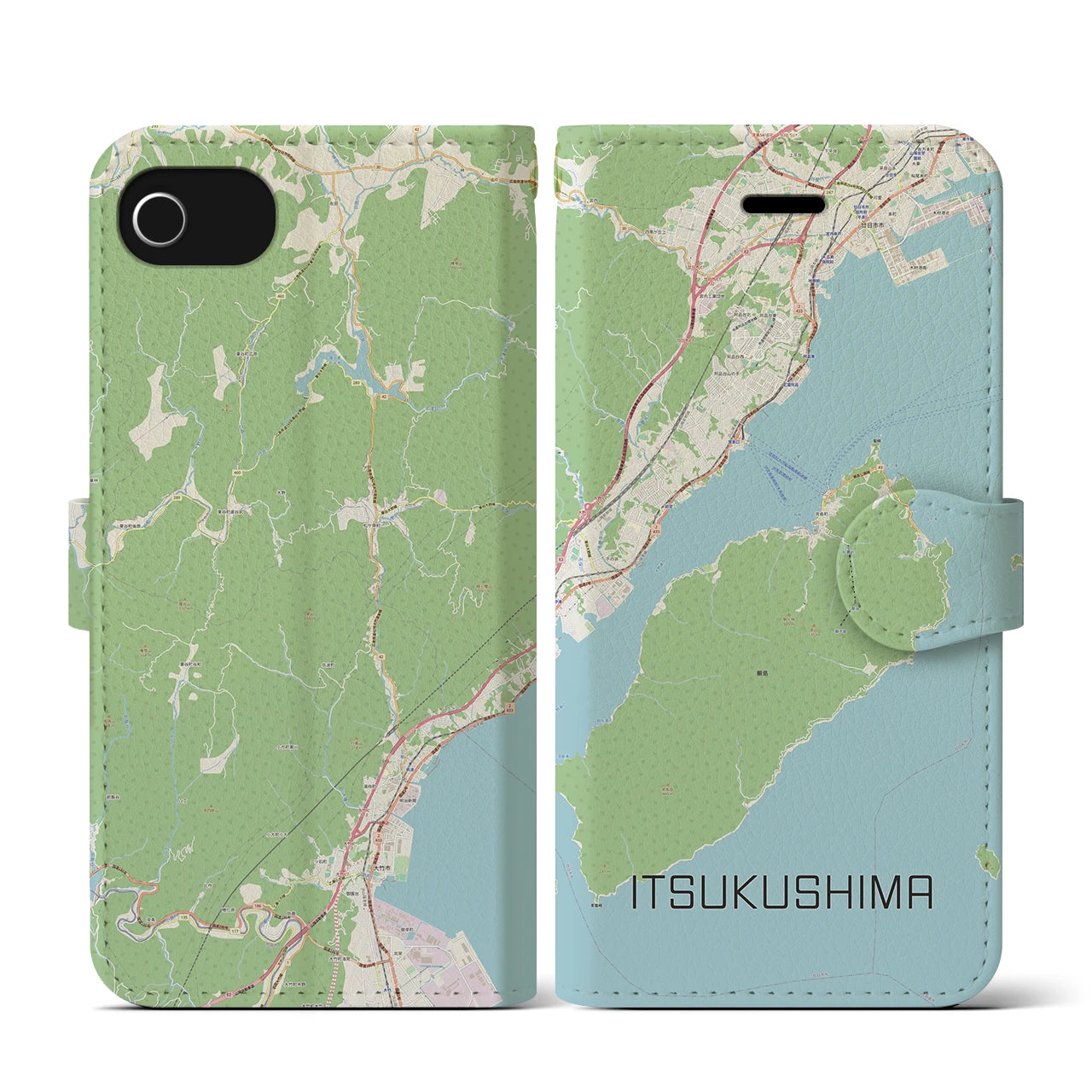 【厳島(広島県)】地図柄iPhoneケース(手帳タイプ)ナチュラル・iPhone SE(第3 / 第2世代) / 8 / 7 / 6s / 6 用