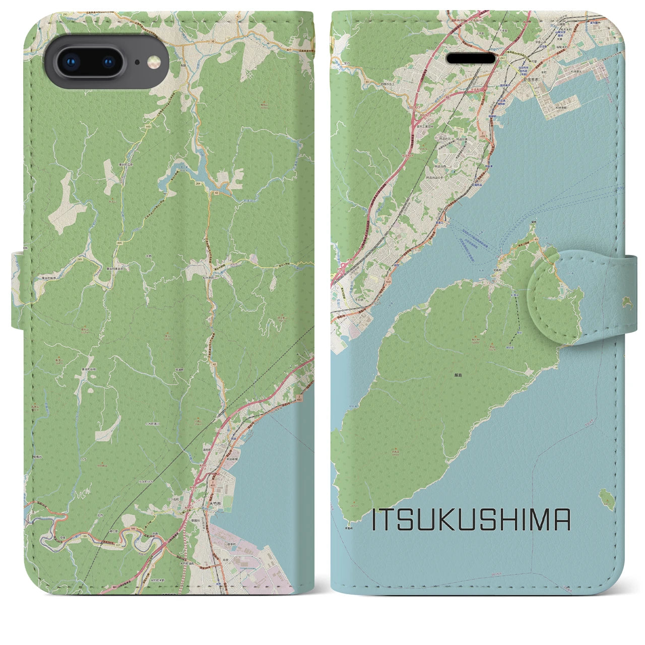 【厳島(広島県)】地図柄iPhoneケース(手帳タイプ)ナチュラル・iPhone 8Plus /7Plus / 6sPlus / 6Plus 用