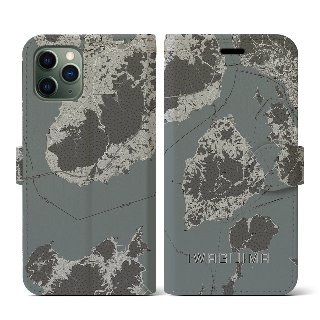 【岩城島(愛媛県)】地図柄iPhoneケース(手帳タイプ)モノトーン・iPhone 11 Pro 用