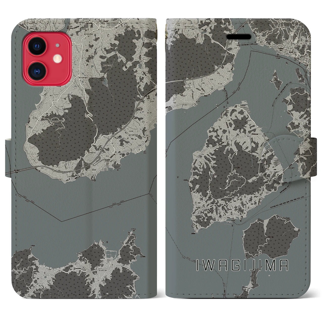 【岩城島(愛媛県)】地図柄iPhoneケース(手帳タイプ)モノトーン・iPhone 11 用