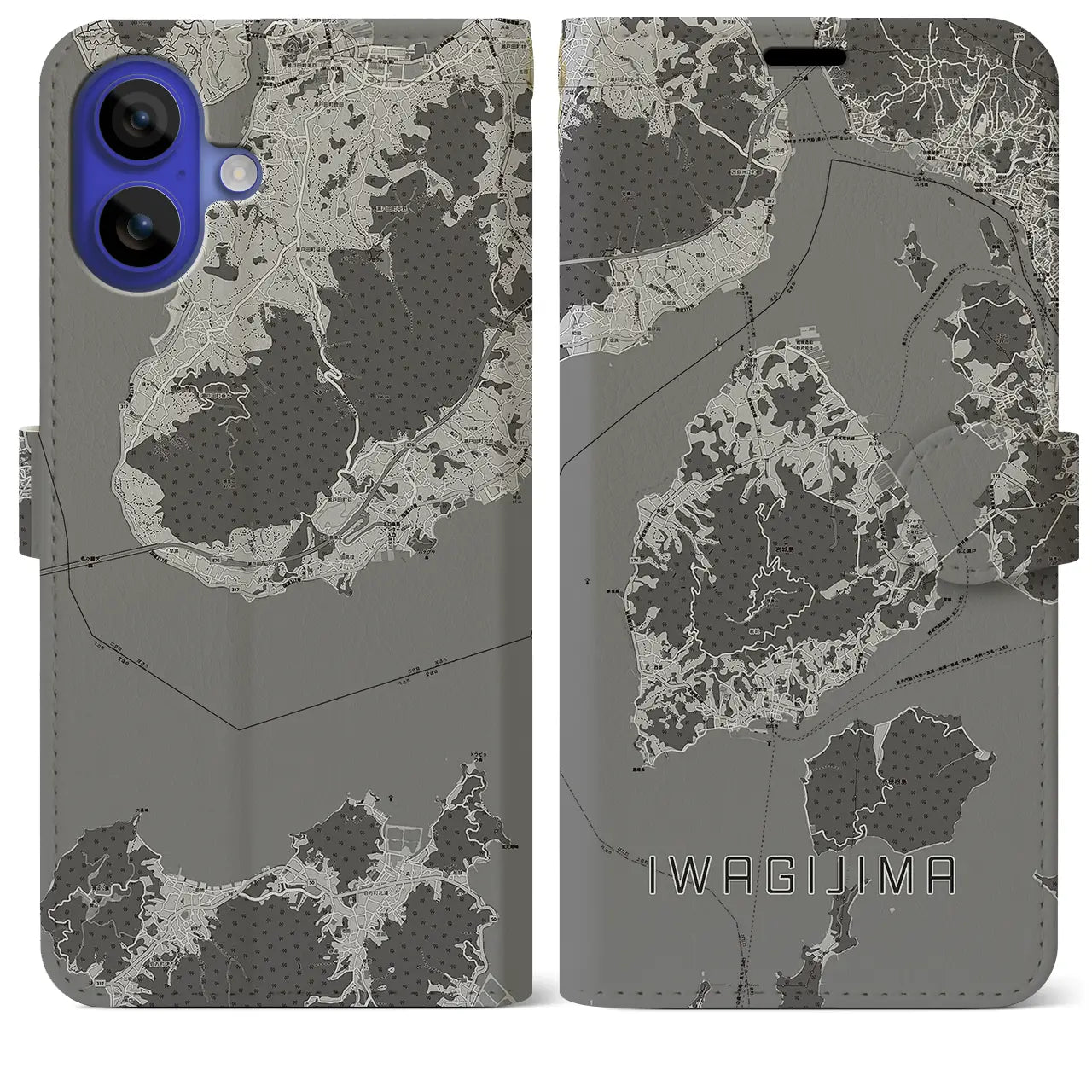 【岩城島(愛媛県)】地図柄iPhoneケース(手帳タイプ)モノトーン・iPhone 16 Pro Max 用
