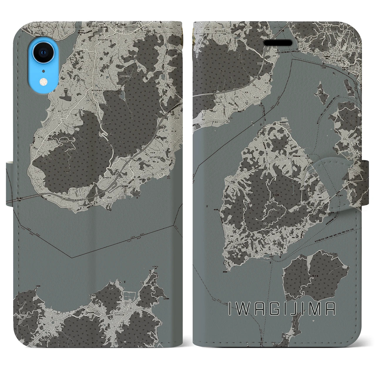 【岩城島(愛媛県)】地図柄iPhoneケース(手帳タイプ)モノトーン・iPhone XR 用