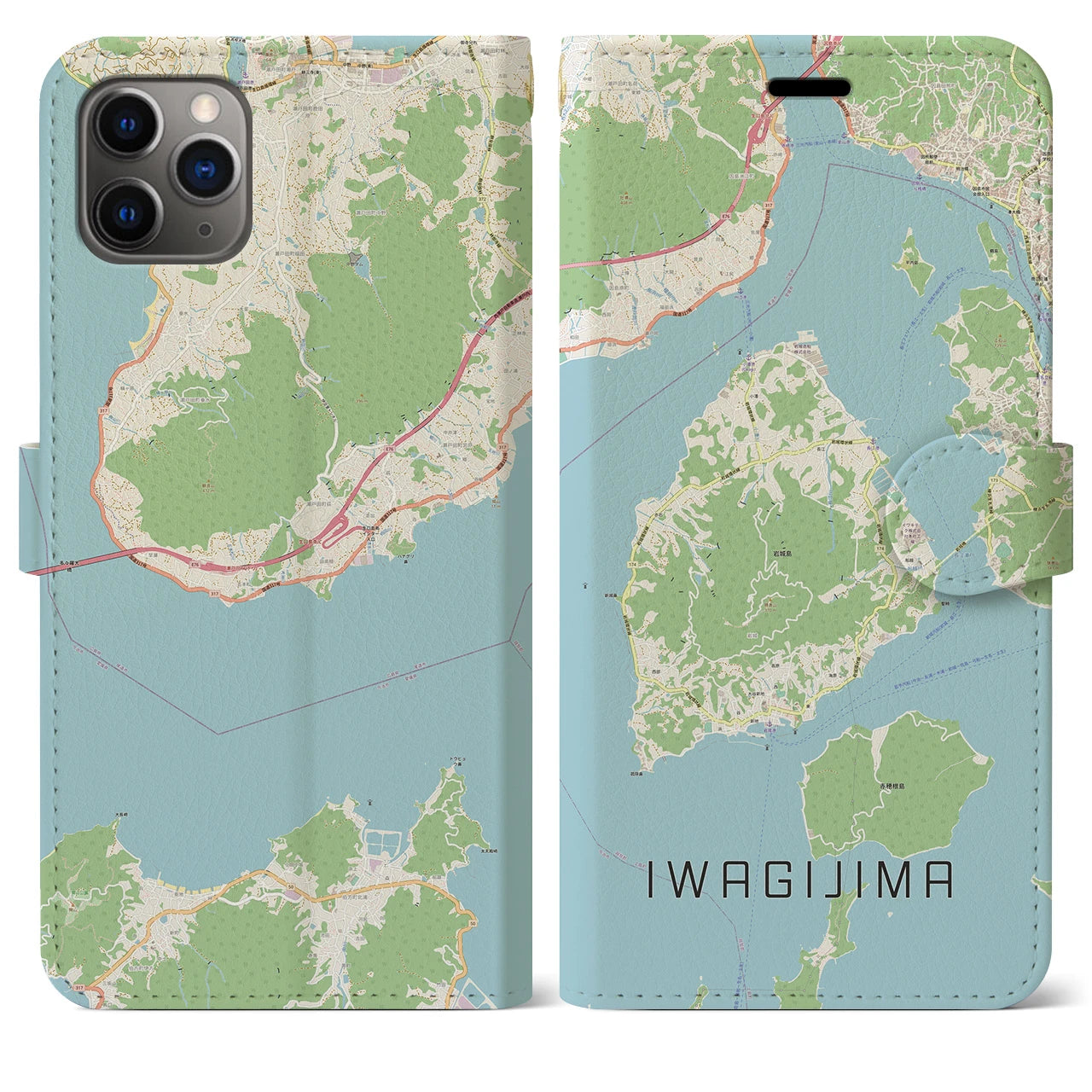 【岩城島(愛媛県)】地図柄iPhoneケース(手帳タイプ)ナチュラル・iPhone 11 Pro Max 用