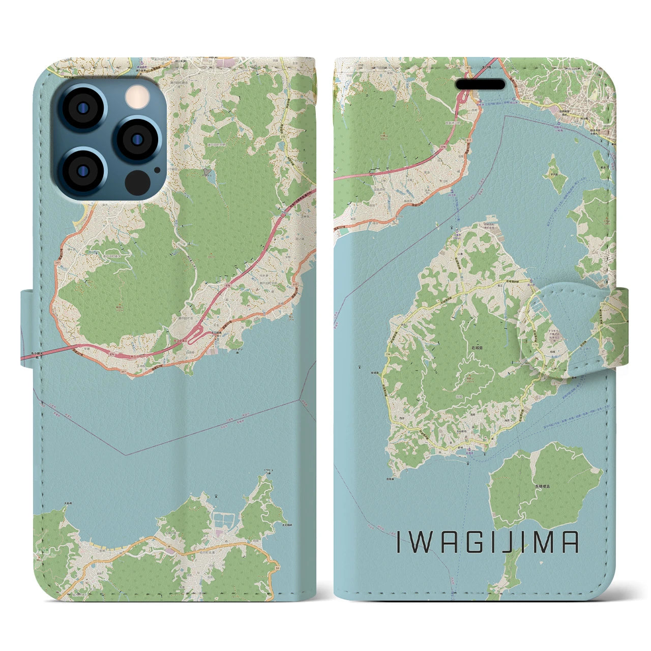 【岩城島(愛媛県)】地図柄iPhoneケース(手帳タイプ)ナチュラル・iPhone 12 / 12 Pro 用